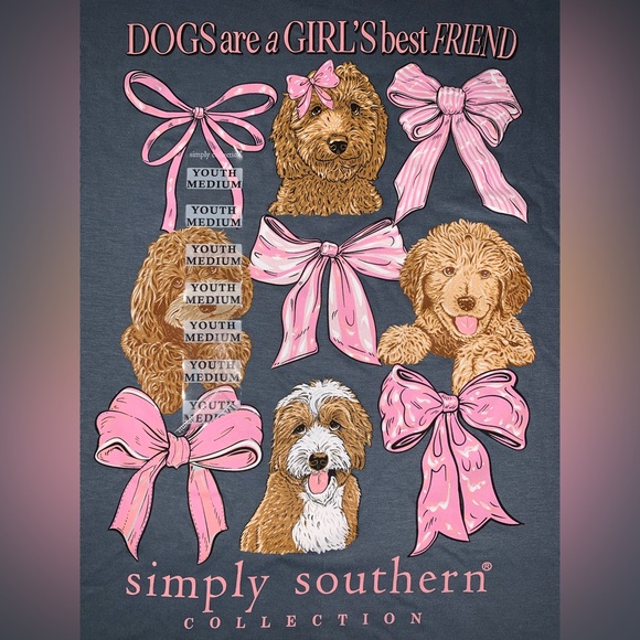Simply Southern Dogs and Bows Long Sleeve Youth Medium Top - Picture 1 of 6
